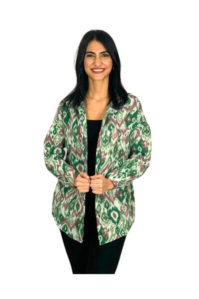 YusGos Women's Single Pocket Print Thick Lumberjack Jacket Shirt (Green-Coffee)