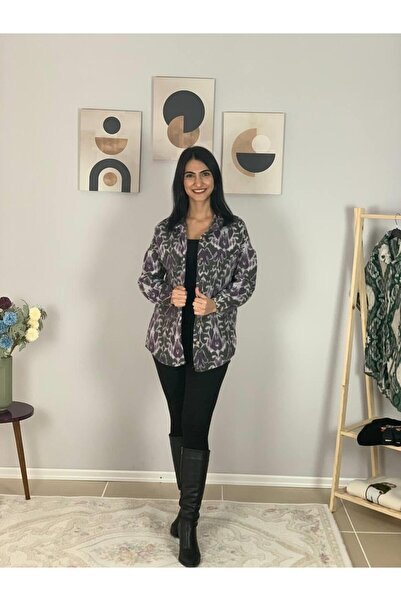 YusGos Women's Single Pocket Print Thick Lumberjack Jacket Shirt (Platinum-Khaki)