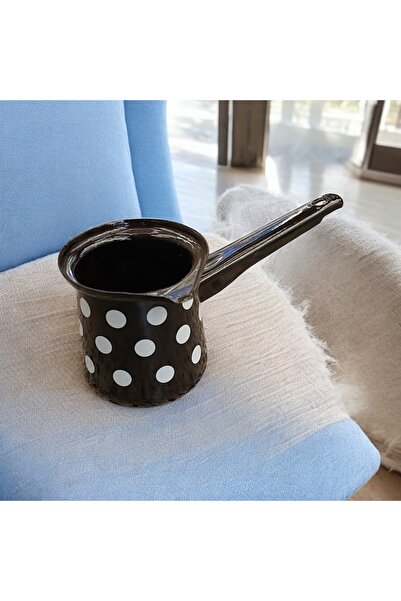 Bakır Center Emaye Cezve 4 Fincanlık Siyah Beyaz Emaye Cezve A Kalite 8 CM