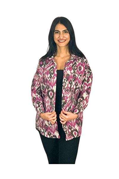 YusGos Women's Single Pocket Print Thick Lumberjack Jacket Shirt (Fuchsia-Smoked)
