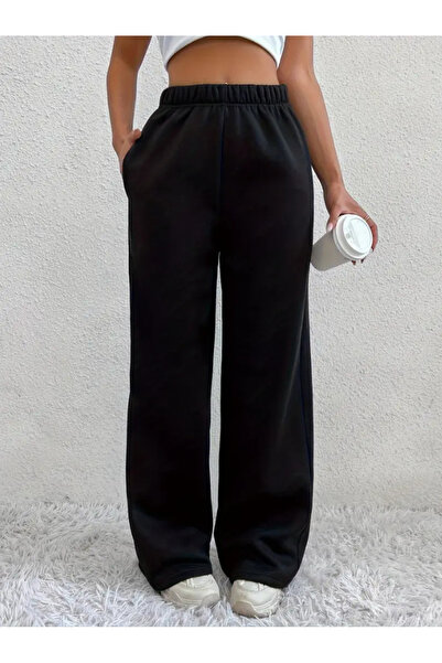 yx yustex sport Γυναικείο μαύρο casual παντελόνι φόρμας με φαρδιά μπατζάκια κ...