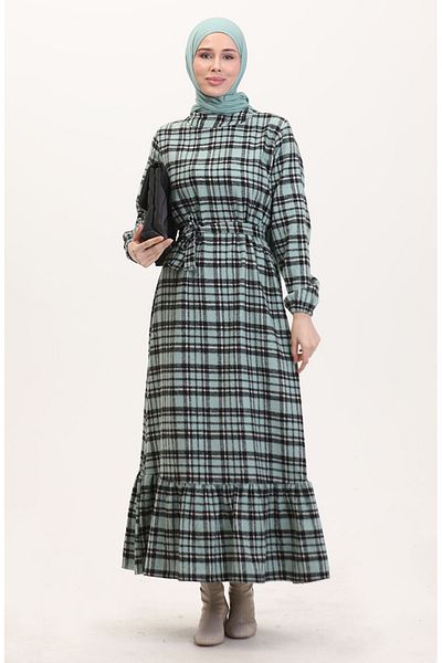 sefamerve Holzfäller-Stoffkleid mit Gürtel 0561-01 Grün