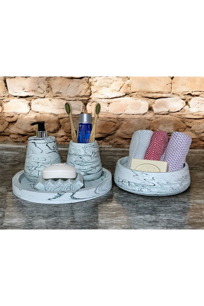 Chiko Mall Set de accesorii pentru baie din beton cu model de marmură estetic...