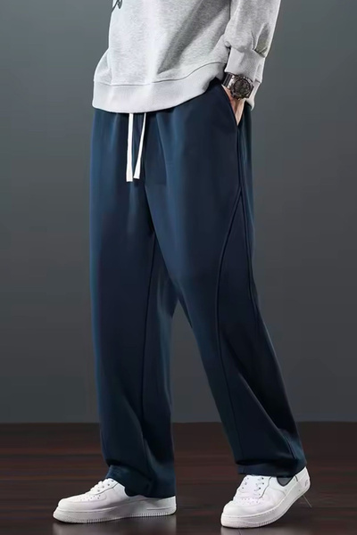 SALIENDO بنطال رياضي رجالي واسع الساق باللون الأزرق الداكن فضفاض بثلاثة خيوط