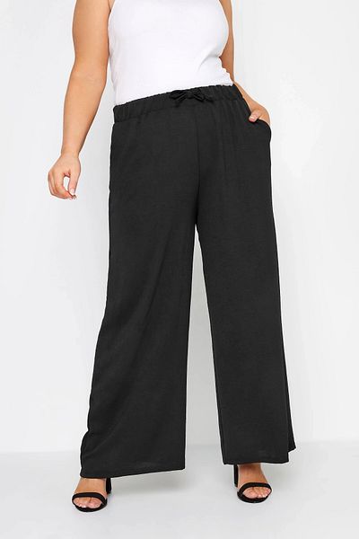 Stil Diva Plus Size Elastic Waist Drawstring Pocket Wide Leg Slim Trousers 302837