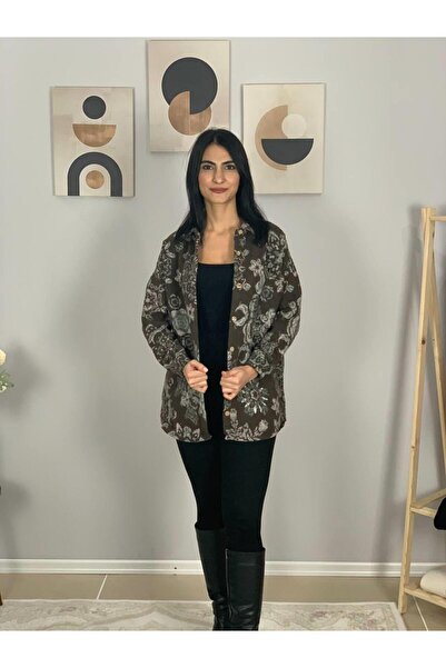 YusGos Women's Single Pocket Print Thick Lumberjack Jacket Shirt (Coffee)