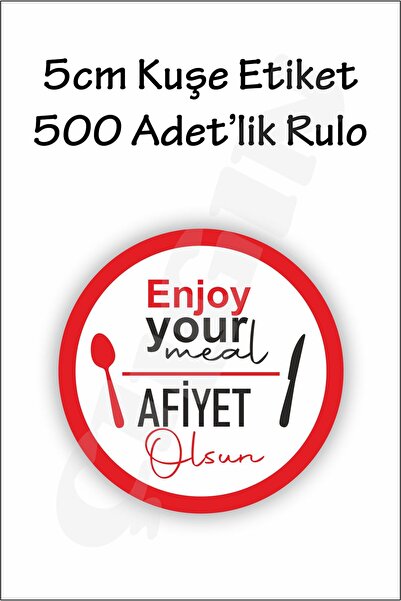 ÜRETİM 5cm Afiyet Olsun 500 Adet Rulo kuşe etiket- Enjoy your meal
