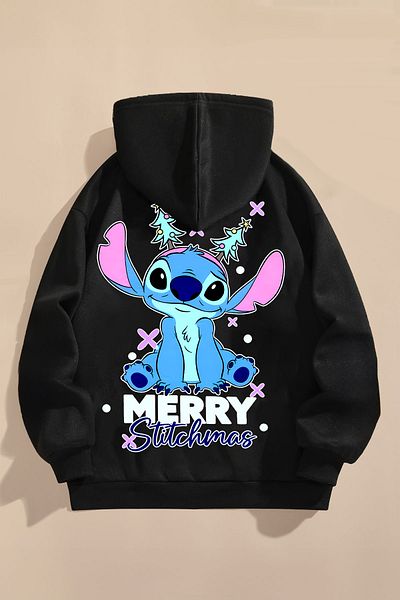 C&C OKULCUNUZ Детски суитшърт с коледни щампи Stitch - черен с три нишки