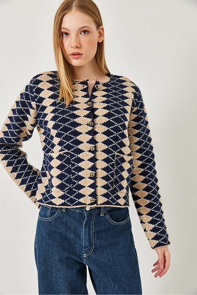 Bianco Lucci Women's Side Diamond Patterned Knitwear Cardigan 241139 60261289