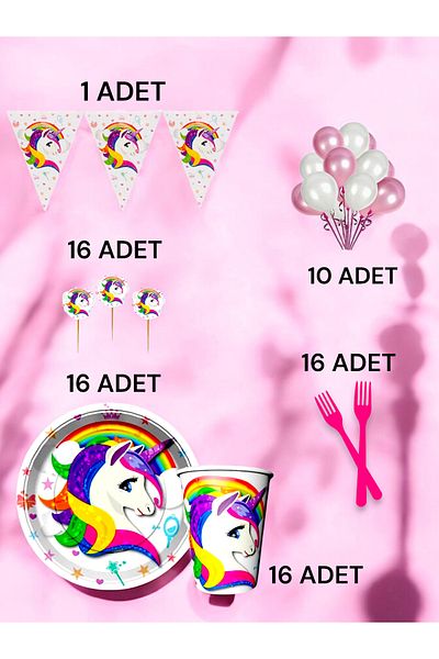 VibeHome Unicorn Themed m Pack for 16 - Birthday Party and Fun Events