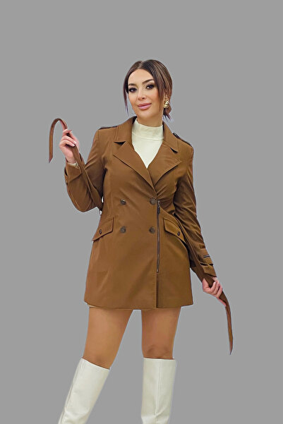 Moda İlgi Fermuarlı Kruvaze Kapamalı Kısa Deri Trençkot 2012-24K