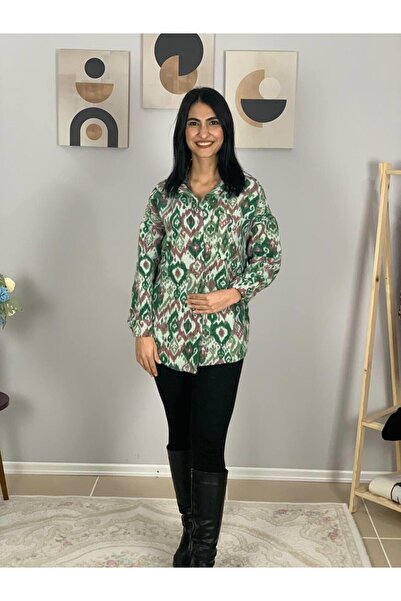 YusGos Women's Single Pocket Print Thick Lumberjack Jacket Shirt (Green-Coffee)