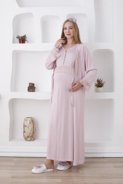 ERDENİZ TEKSTİL طقم من قطعتين للحوامل/أمومة مع ثوب نوم طويل الأكمام وملابس صب...