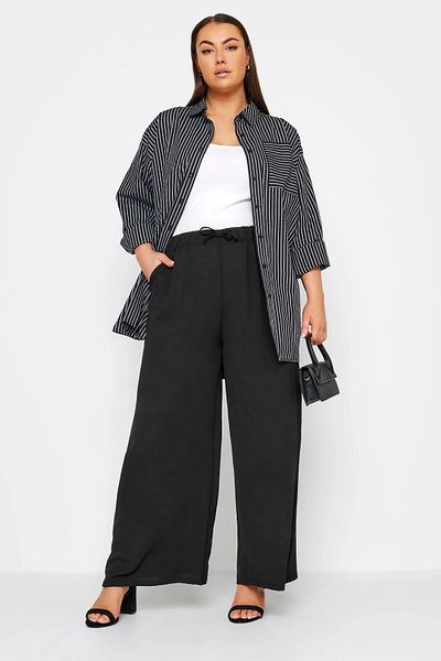 Stil Diva Plus Size Elastic Waist Drawstring Pocket Wide Leg Slim Trousers 302837