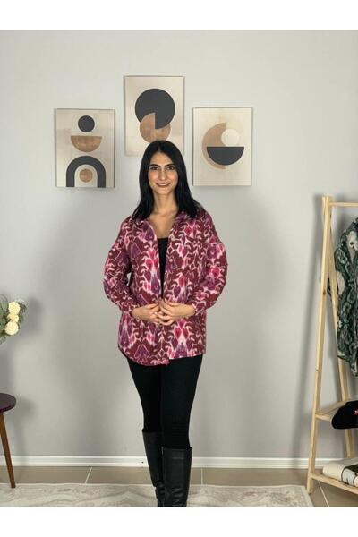 YusGos Women's Single Pocket Print Thick Lumberjack Jacket Shirt (Fuchsia)