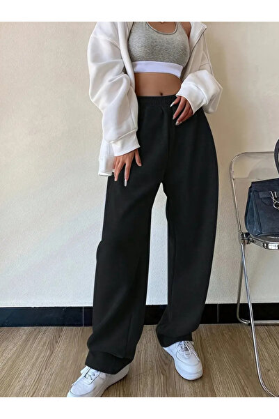 yx yustex sport Γυναικείο μαύρο casual παντελόνι φόρμας με φαρδιά μπατζάκια κ...