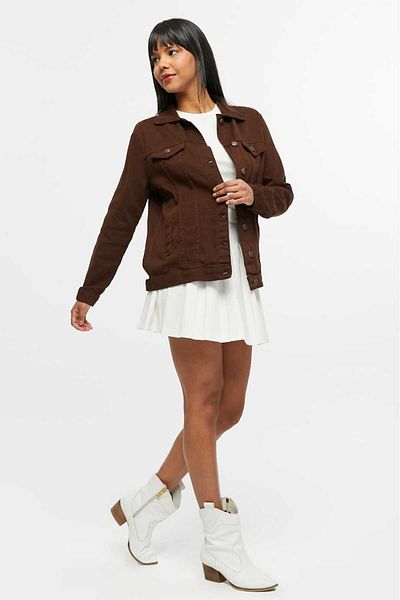 SHEVEGA Women's Brown Boyfriend Long Linen Jacket