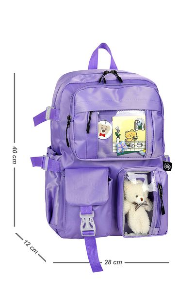 Bliss Geantă de școală în stil coreean liliac Kawaii cu accesorii Rucsac pentru fete și băieți