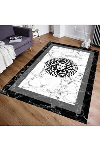 Emiroğlu Medusa Motif Mermer Zemin Süngerli , Kalın Yüzey Makinede Yıkanabilir Halı - DERİ TABAN