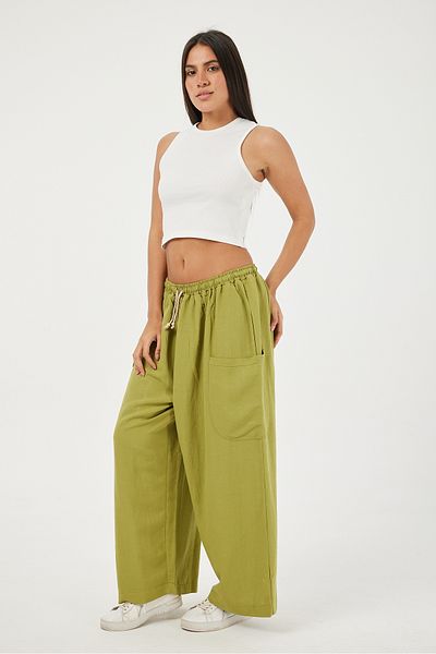 POODLE Pantaloni harem de in pentru femei cu talie elastică