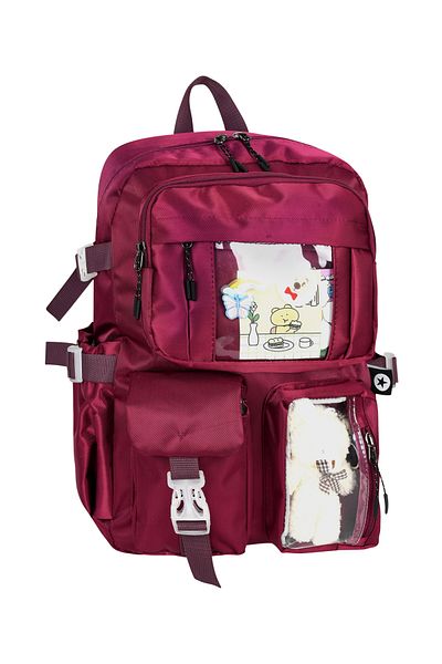 Bliss Rucsac de școală în stil coreean Kawaii Burgundy cu accesorii pentru fete și băieți