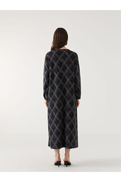 LC Waikiki Black Crew Neck Patterned Dress