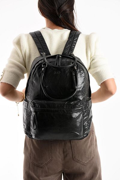 yuzuco Faux Leather Backpack Black (Model: 571-11-12J)