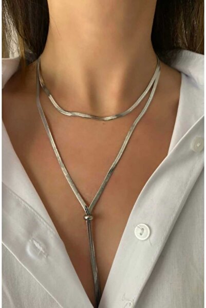 feyza collection قلادة من الفولاذ على شكل سلسلة إيطالية مكونة من قطعتين