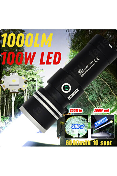 farissu Gold Kama ultra güçlü 100 watt full metal tasarım el feneri