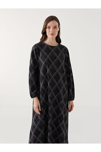 LC Waikiki Black Crew Neck Patterned Dress