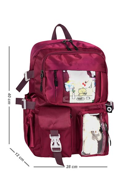 Bliss Rucsac de școală în stil coreean Kawaii Burgundy cu accesorii pentru fete și băieți