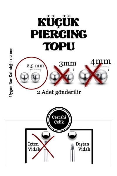 Karınca Piercing كرة ثقب صغيرة 2 قطعة من الفولاذ الجراحي (تاتو النمل)