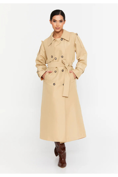 Heggo Rose Kadın Bej Oversize Trençkot