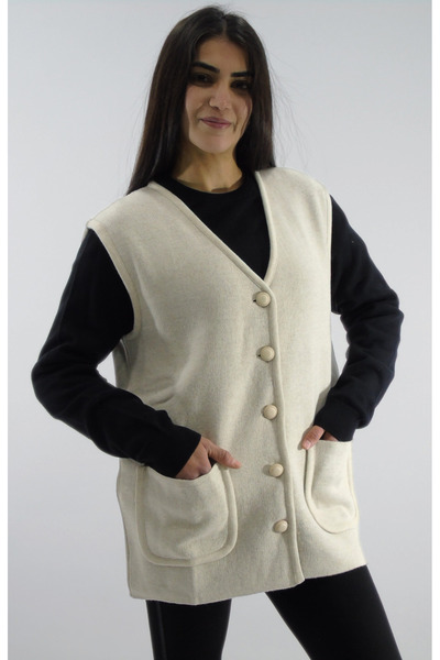 Sementa Collar Buttoned V-Neck Pocket Vest