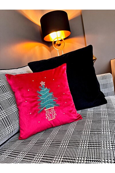 ref crea Pom de Crăciun brodat roșu - Husă de pernă