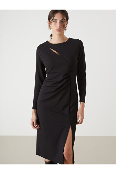LC Waikiki Black Crew Neck Crepe Dress