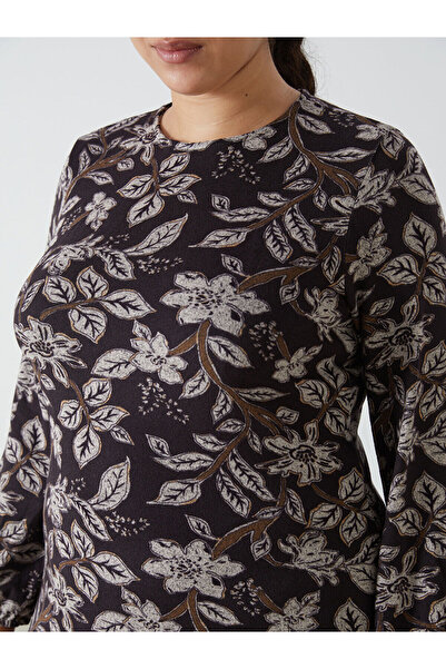 LC Waikiki Brown Crew Neck Patterned Dress