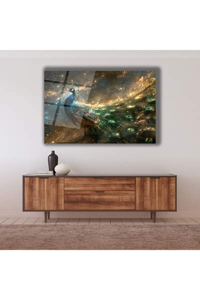 BestSanat Tavus Kuşu Cam Tablo