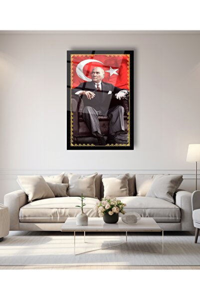 BestSanat Atatürk Türk Bayrağı Cam Tablo