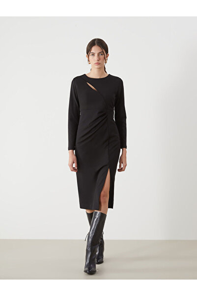 LC Waikiki Black Crew Neck Crepe Dress