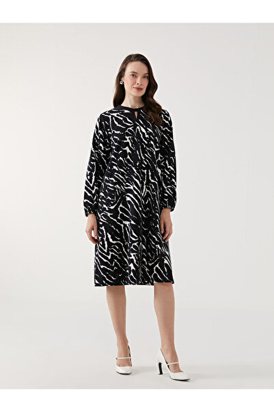 LC Waikiki Black Crew Neck Zebra Pattern Dress
