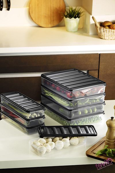 Fevito Set of 8 Anthracite Color Storage Containers - Can Be Used in Microwave and Freeze S-402