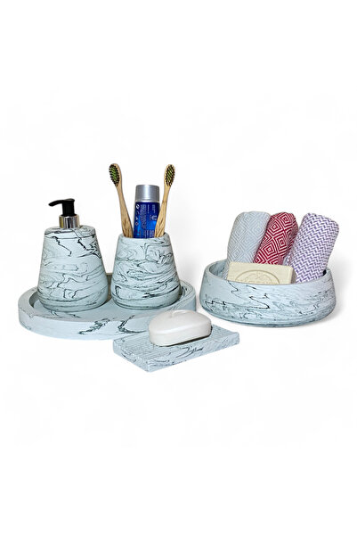 Chiko Mall Σετ αξεσουάρ μπάνιου από σκυρόδεμα με μοντέρνο σχέδιο με θέμα το μάρμαρο (5 τεμάχια)