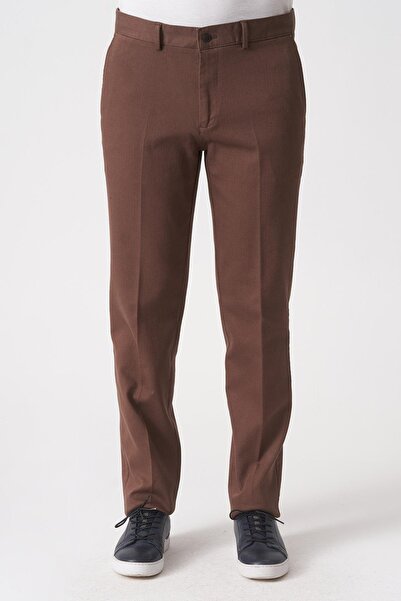 White Stone Salvador P1039 Zümrüt Likralı Pamuklu Slim Fit Chino Pantolon Kahve