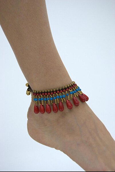 OneArjethnic Etnik tasarım kırmızı boncuk pirinç halhal