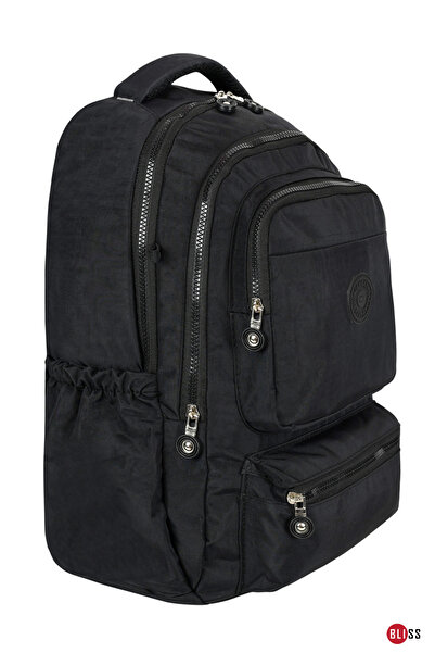 Bliss Black Unisex Daily & School Backpack Crinkle Fabric Backpack with Laptop Compartment
