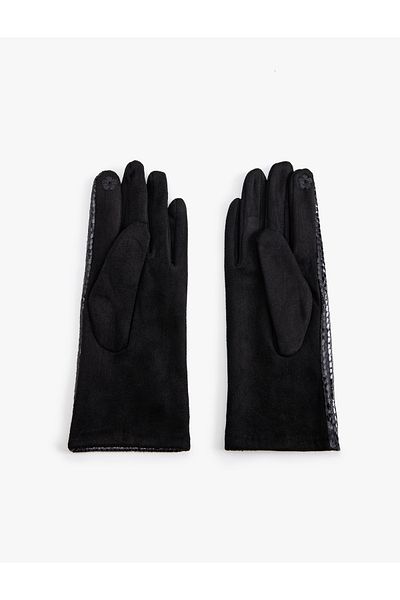 Koton Crocodile Look Gloves with Faux Leather Detail