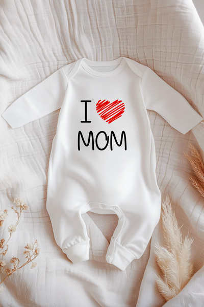 Astral Baby %100 Pamuk İsme Özel İsimli Bebek Tulum I Love Mom