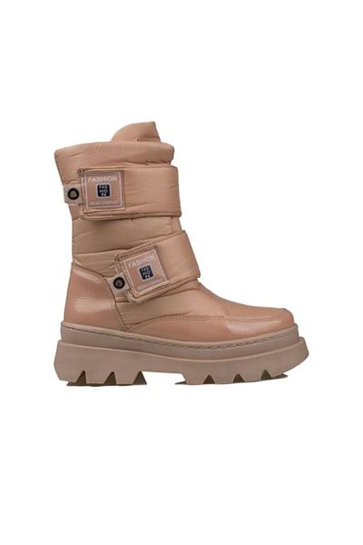 Demashoes Μπεζ Velcro Easy Wear Snow Αντιολισθητική Σόλα Παιδικά Snow Boots