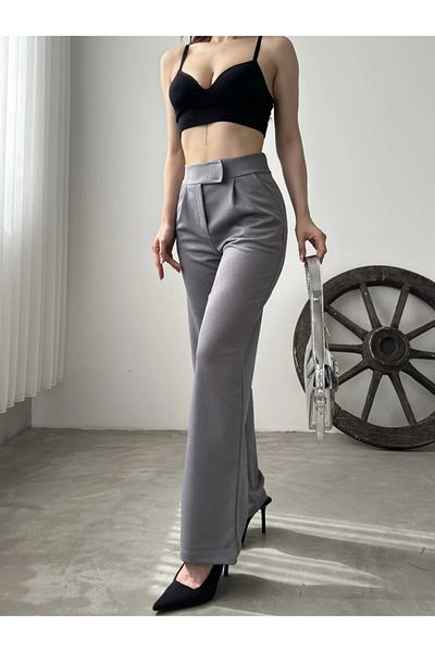 PALAZZO Gray Velcro Palazzo High Waist Adjustable Waist Loose Leg